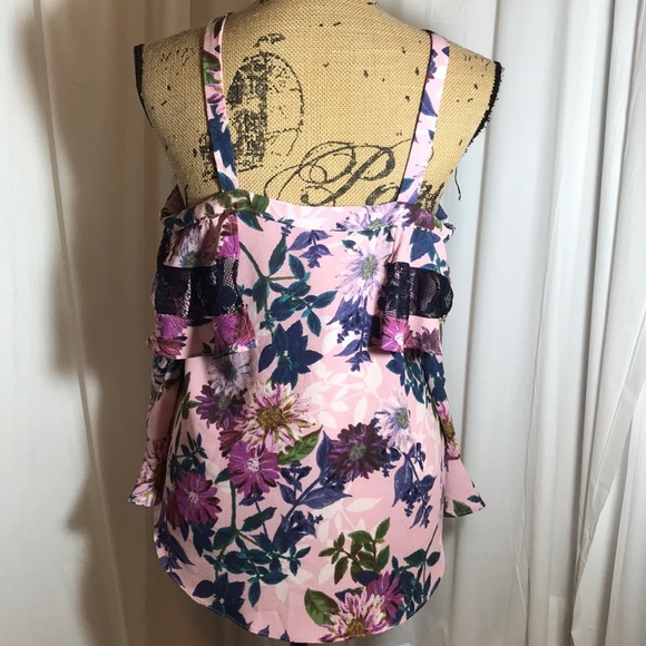 🆕 Cupio Purple Floral Cold Shoulder Ruffle Lace S - Picture 3 of 7